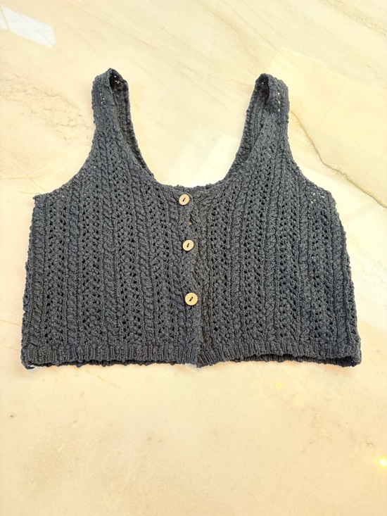 Free People Tops - Free People Handcrafted Crocheted Crop Top with Wooden Buttons - Dark Blue